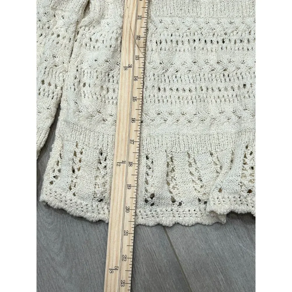 NWT‎ Madewell Womens Cream Relaxed Fit Cropped Scalloped-Trim Sweater Size Small